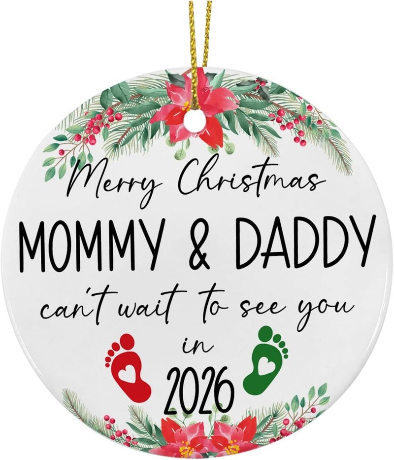 ZOSAN New Mommy Daddy Gifts, Mommy & Daddy Can't Wait to See You 2026 Ceramic Ornament, Expecting Mom Dad Parents Gifts, Pregnancy Announcement Baby Announcement Gift Ornament - Image 2